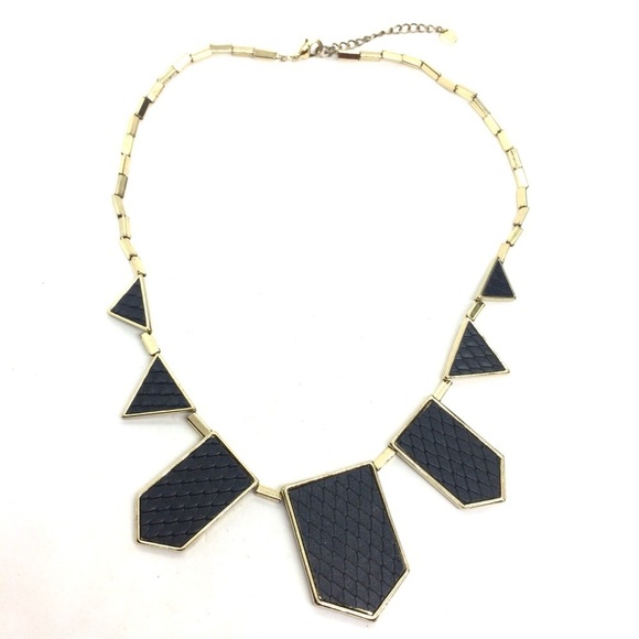 3/$30 HOUSE OF HARLOW NECKLACE LEATHER GEOMETRIC GOLD TONE ART DECO STYLE - Picture 8 of 17